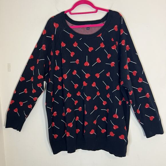 Torrid Heart Lollipops Long Sleeve Sweater 4X Black Red Whimsigoth Kidcore - Picture 1 of 6